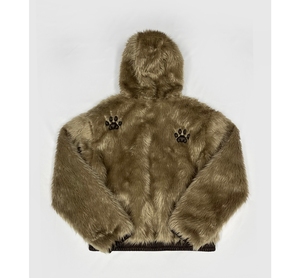 Giacca con Cappuccio in Finta Pelliccia Stile Y2K, Cappotto con Zip e Stampa di Zampe per Uomo e Donna, Caldo e Soffice Streetwear Personalizzabile - Product Image 2