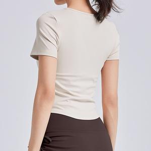 Top Deportivo de Yoga para Mujer, Ajustado, Antiarrugas, Personalizado, de Spandex, Manga Corta, Transpirable, con Copa Integrada, para Verano - Product Image 5