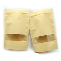 Sacs d'emballage biodégradables refermables en PE avec fermeture éclair, en plastique brun de qualité alimentaire, pour snacks et bonbons, avec fenêtre, type pochette kraft autoportante