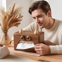 Boîte à mouchoirs en bois de noyer écologique de forme ronde avec option de logo personnalisé, impression en relief/en creux pour usage domestique