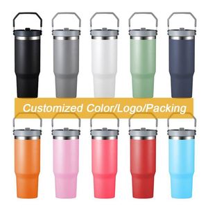 Gobelet isotherme en acier inoxydable à double paroi sous vide de 20 oz et 30 oz, tasse à café de voyage avec poignée et pailles - Product Image 6