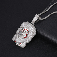 NUOYA Novedad: Colgante de Jesús con Circonitas Cúbicas y Esmalte Rojo, Amuleto de Cabeza de Jesús, Joyería Religiosa Hip Hop para Hombre