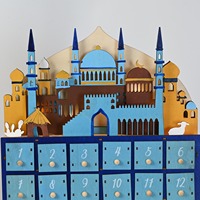 Compte à rebours de l'Aïd al-Fitr musulman, château en bois, lumière LED du Ramadan, décoration de table à manger familiale islamique, journal de prière pour enfants, Ramadan