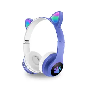 Led Cute Cat Ears Auriculares Bt5.0 Auriculares inalámbricos con micrófono Kid Girl Stereo Music Earbud Teléfono Auricular Niños Auriculares para regalo