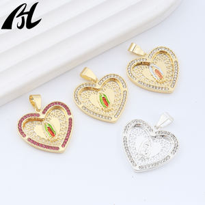 L-660 Kalp Şeklinde Meryem Ana Kolye, Çok Renkli Kristalli Guadalupe Bakiresi, Noel/Tatil Günü Özel İnanç Hediyesi - Product Image 1