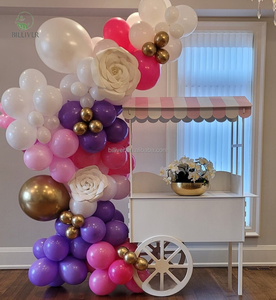 Decoración para fiesta de boda, barra de postres, carrito de dulces con flores, soporte de exhibición de globos, carrito de algodón de PVC blanco con rueda - Product Image 3