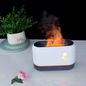 เครื่องเพิ่มความชื้นลายไม้สีอ่อน 200 มล. เครื่องกระจายกลิ่นน้ำมันหอมระเหยแบบพกพา USB พร้อมเอฟเฟกต์แสงไฟรูปเปลวไฟ - Product Image 2