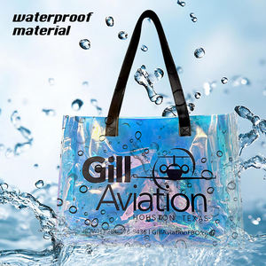 Wholesale Custom Luxury Waterproof <b>Clear</b> Laser Handbag Transparent Holographic Iridescent PVC Beach <b>Tote</b> Shopping <b>Bag</b> With Logo - Product Image 6