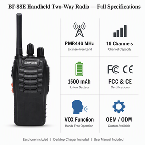 Usine OEM pour talkie-walkie rechargeable BF-88E PMR446, radio bidirectionnelle 16 canaux 0,5W avec fonction VOX et scan pour la sécurité des entrepôts et la logistique - Product Image 3