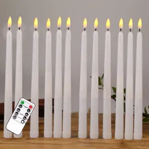 批发暖白色LED遥控薄锥形闪烁蜡烛电白色蜡烛用于婚礼派对