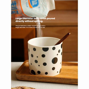 Juego de Tarros de Cerámica Contemporáneos para Sal, Pimienta y Especias con Tapa de Madera y Bandeja, Ecológicos, Duraderos, Ligeros y Portátiles para Cocina - Product Image 4