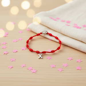 Cavigliera in Acciaio Inossidabile con Nodo a Sette Stelle e Ciondolo a Lettera X, Cordino Rosso, Gioielli alla Moda da Donna - Product Image 2