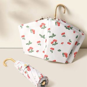 Nouveau parapluie pliant pour femmes, motif floral, protection contre la pluie et le soleil, revêtement doré, protection UV - Product Image 3