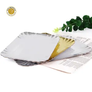 Best supplier low moq stocked round rectangle disposable silver gold foil paper plate for birthday party