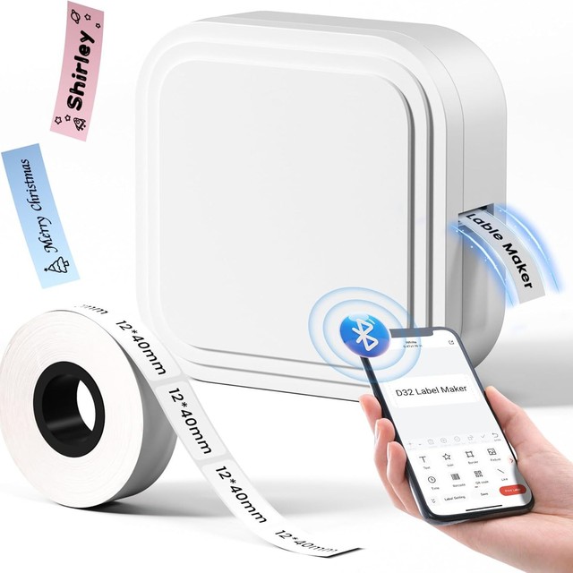 D32 Label Maker 12x40mm Bluetooth Portable Thermal Printer For Home Office Use