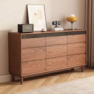 Cómoda de nogal negro norteamericano, gabinete de almacenamiento de madera maciza con ocho cajones, gabinete auxiliar para dormitorio o entrada - Product Image 1
