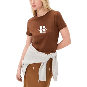 Factory Custom Fashion Knitted Cotton Short-sleeved <strong>Shirt</strong> 200G <strong>Slim</strong> <strong>Fit</strong> Soft Cotton Brown <strong>Womens</strong> <strong>T</strong> <strong>Shirts</strong> Wholesale - Product Image 2