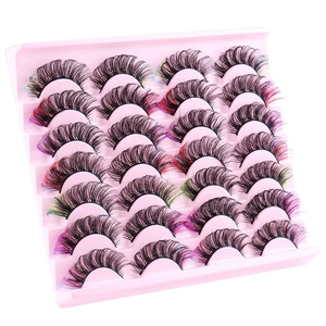 Faux cils synthétiques en vison, effet volumineux, colorés, personnalisés, effet œil de chat, bande complète, épaisseur 0,07 mm, longueur 20 mm, plateau rose - Product Image 3
