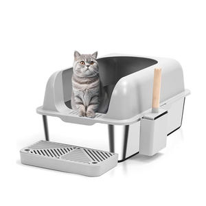 OEM kotak sampah kucing besar Jumbo kapasitas 20L tutup tertutup antibocor mudah dibersihkan sisi tinggi baja tahan karat PP untuk kucing besar - Product Image 1