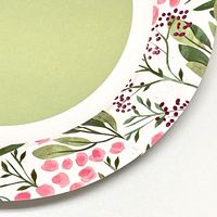 Nouveau produit de printemps 350g Assiette à dîner jetable en carton blanc Vernis vert clair Assiette en papier avec motif floral Assiettes en papier Bols