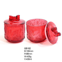 Bocaux à bougies en verre de luxe 8oz 10oz à fond épais, résistants à la chaleur, parfumés, en cristal rouge, pour Noël, avec couvercle en verre