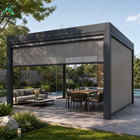 Pergola autoportante en aluminium à lames orientables ANCSEM avec rideaux transparents imperméables pour extérieur, bord de piscine, villa, jardin, terrasse