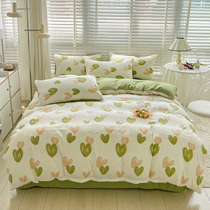Nouvelle collection 2025 – Parure de lit quatre pièces moderne de style français, en coton tissé double couche, motif dessin animé imprimé, écologique <span class=keywords><strong>et</strong></span> réversible - Product Image 6