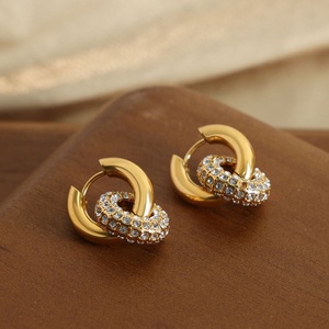 Pendientes Colgantes Desmontables de Acero Inoxidable con Baño de Oro de 18K, Estilo Retro Francés, Inspiración Europea y Americana, con Diamantes Completos, para Mujer, Simples - Product Image 2