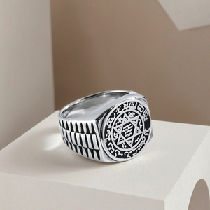 <span class=keywords><strong>Anello</strong></span> Personalizzato da Motociclista in Acciaio Inossidabile con Sigillo <span class=keywords><strong>di</strong></span> <span class=keywords><strong>Salomone</strong></span> a Stella a Sei Punte e Dodici Anelli Guardiani in Stile Retrò Classico - Product Image 4