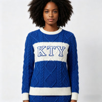 Nouvelle Arrivée 2026 – Pull en Maille Torsadée Style Preppy, Col Rond Contraste Bleu et Blanc, Haut Décontracté en Tricot pour Femme