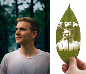 Arte <span class=keywords><strong>su</strong></span> Foglia con <span class=keywords><strong>Foto</strong></span> <span class=keywords><strong>Personalizzata</strong></span> + Cornice in <span class=keywords><strong>Legno</strong></span> Rettangolare Doppia con Effetto Fluttuante - Product Image 4