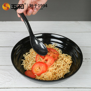 Wuhe Noodle Bowl With Spoon Food Grade Melamine Black Home Use - Product Image 1
