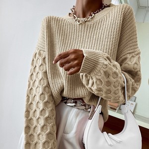 Épaule tombante Filet à vis Poids lourd Pullovers Pull Automne Hiver Mode Pull à manches longues pour femmes - Product Image 3
