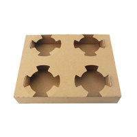 Boîte plate ondulée jetable en papier kraft VEIKUN à quatre compartiments pour emballage alimentaire à emporter (boissons, café et thé au lait)