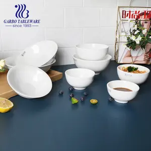 Fine White Porcelain AB grade Noodle Bowls Home table Ceramic Deep Rice Soup Bowls Classic Round Style Hotel Porcelain Bowls