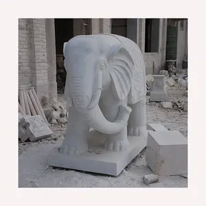 Gran oferta, gran decoración para el hogar al aire libre, tallas y esculturas de piedra de tamaño real, estatua de elefante de mármol blanco