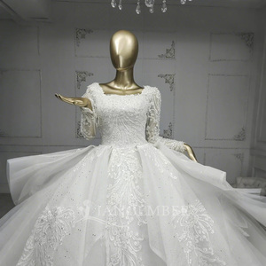 For Jancember ANY39 <b>White</b> Lace Ball Gown Wedding Dress Square Collar <b>Floor</b>-Length <b>Beading</b> Appliques Crystal Elegant Party - Product Image 5