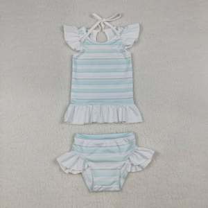 ชุดเสื้อแขนยาวลายทางสีฟ้าอ่อนสำหรับเด็กชายและเด็กหญิงพร้อมซิปหลังแบบสั้น - Product Image 5