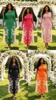 Robe midi élégante pour femmes, brodée de fleurs, manches longues, grande taille, vêtements africains pour femmes, robe midi pour soirée