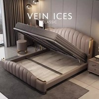 Lit King-size G535 de luxe léger en cuir véritable de style italien avec cadre en bois massif et rangement pour chambre parentale haut de gamme
