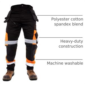Men's Hi <b>Vis</b> Safety Pants Class 2 With Knee Pad Pockets Work <b>Trousers</b> Reflective Protective Clothing - Product Image 4