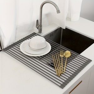 Estante de drenaje plegable para fregadero de cocina, estante de arreglo de frutas y verduras de silicona de acero inoxidable - Product Image 1