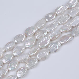 Perles semi-finies en vrac Wenchi 30065, 14-15mm, naturelles d'eau douce, ovales, baroques, en forme de taille, pour bijoux DIY, coloris blanc et rose - Product Image 2