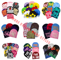 Topi Beanie Rajut Jacquard Desain Grafis Logo Kustom Y2K, Streetwear Tanpa Lipatan, Bolak-Balik