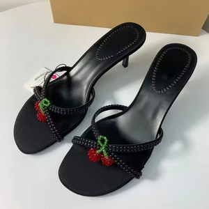 Chaussures de créateur pour femmes, talons, sandales de style nouveau, chaussures pour femmes, vente en gros, sandales à talons cerise, pantoufles en stock - Product Image 1
