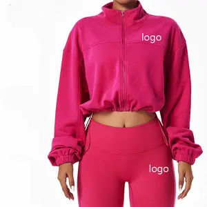 Custom Vrouwen Sportkleding Dames 2 Delige Set Full Zip Up Sweatshirts Crop Fitness Gym Yoga Broek Sets