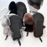 Gorro de Aviador de Piel de Conejo Rex, Gorro de Invierno Cálido, Piel de Primera Calidad, Impermeable, para Pesca al Aire Libre, Estilo Versátil y Lujosamente Denso