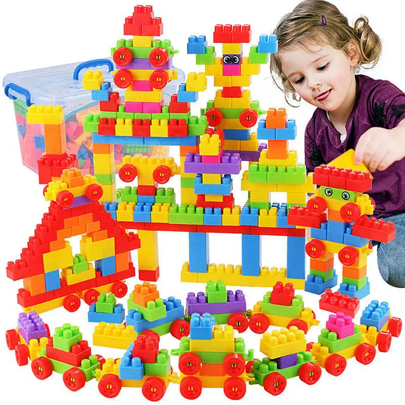 2023 Large Kids Building Block Sets Train Toy Learning Creative Educational Preschool Playing Home for Children Baby Toddler