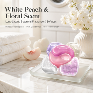 OEM 6D Laundry <b>Detergent</b> Pods 6 in 1 Plant Based Multi Chamber Laundry Capsules White Peach Floral Fragrance <b>Washing</b> <b>Detergent</b> - Product Image 4