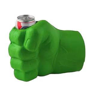 Custom Logo PU Foam Large Stubby Antistress Fist Cup Holder Hand Shaped Can Holder Stress Reliever Fist Can Holder Stress Ball